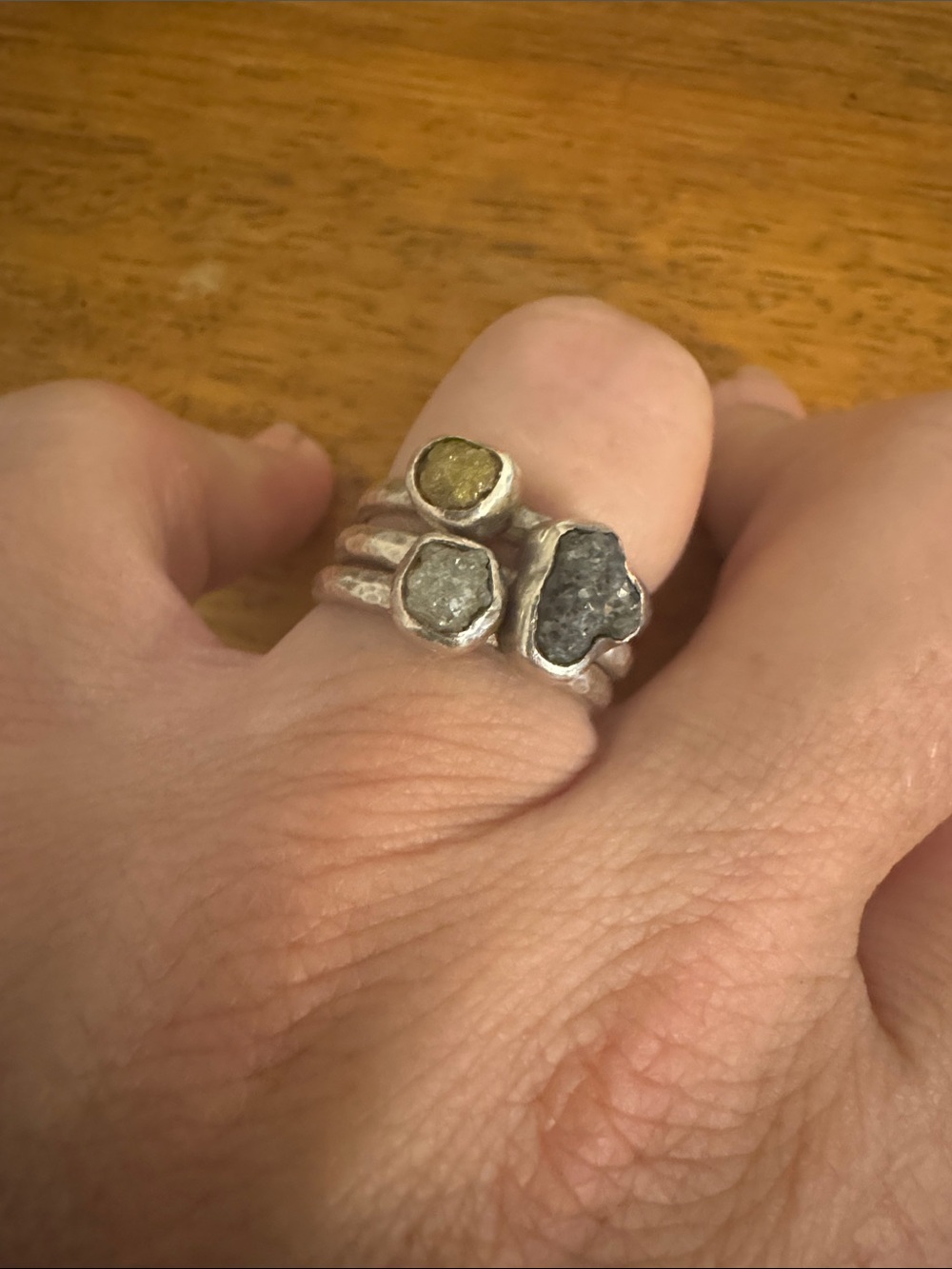 Sterling Silver Rough Diamond Stackable Ring Set - Size 6 - Picture 4 of 6